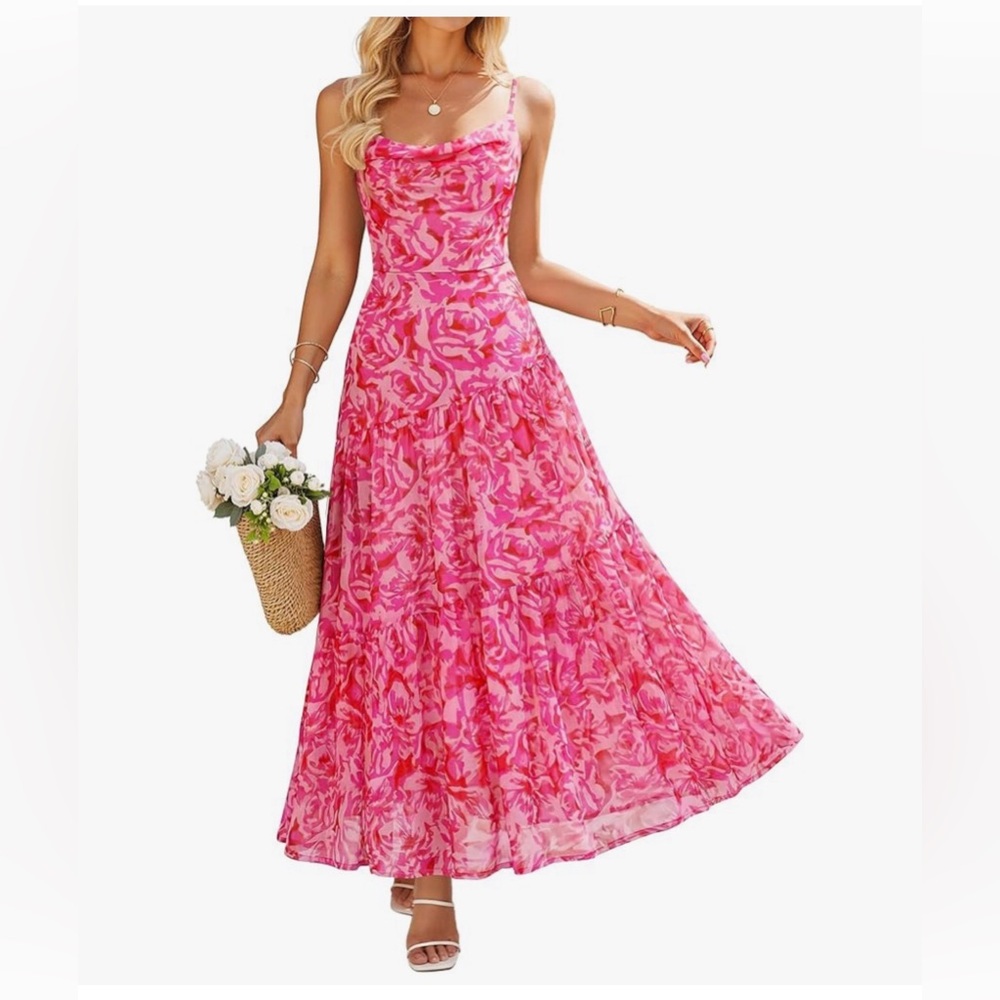 NWT Elegant Pink Floral Maxi Dress-S